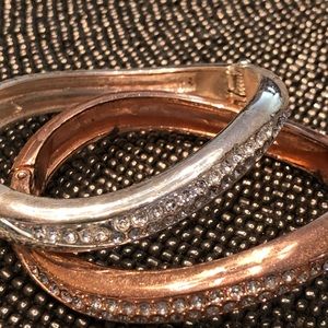 Silver and copper bracelets with rhinestones